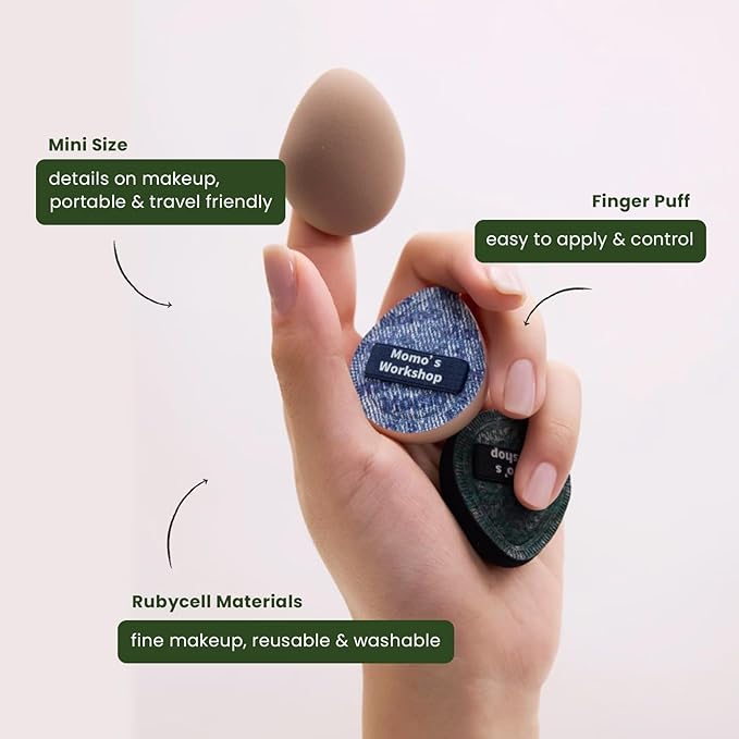 Mini Denim Makeup Sponge Set, Multi-Use Blenders Sponge for Liquid/Cream/Concealer/Blush/Highlighter, Perfect for Detail Work & Travel,Beginer-Friendly & Reusable,5PCS with Storage Csse