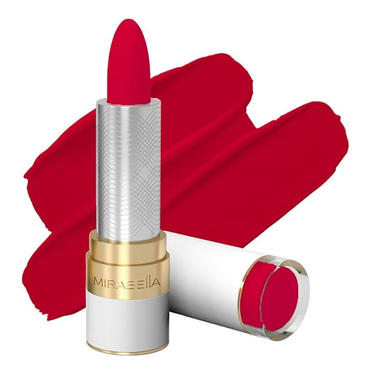 Mirabella Sealed with a Kiss Lipstick for Women - Smudge Proof Lip Stick, Long Lasting Satin Lipstick with No Bleed Hydrating Formula - Lanolin & Vitamin E Infused (Perfect Red)