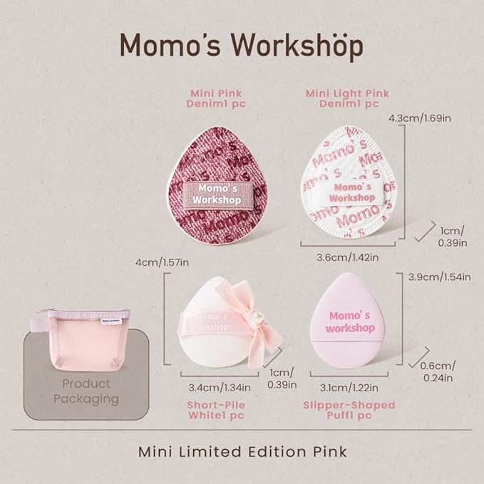 Mini Denim Makeup Sponge Set,Professional Blenders Sponge for Concealer/Blush/Highlighter, Perfect for Detail Work & Travel,4pcs,Pink,with Travel Pouch,Beginer-Friendly & Reusable