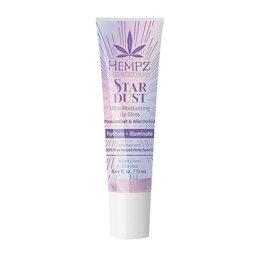 Hempz Star Dust Lip Gloss, Iridescent Glow Shimmer, Passionfruit and Wild Orchid, Hydrating Balm .44 oz.