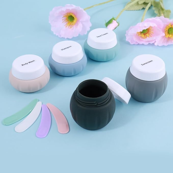 GLAMFIELDS TSA Approved 2pcs 1.7oz+3pcs 1oz Travel Size Silicone Jars BPA Free, Leak-proof Travel Essentials with Lid for Cosmetic, Face, Hand, Body Cream Grey (5Pack)