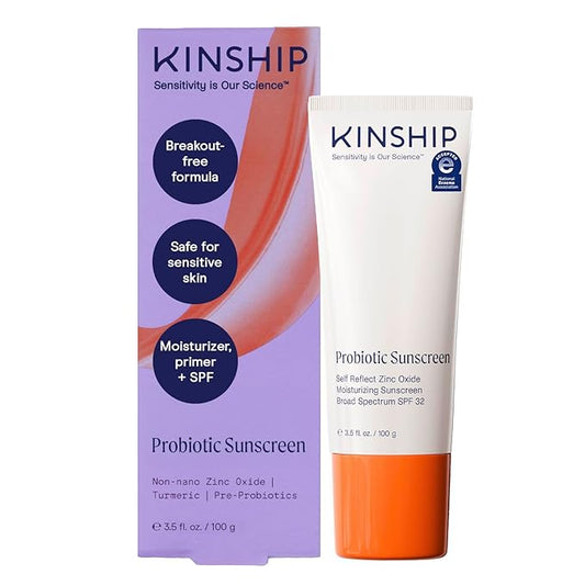 Kinship Zinc Oxide Mineral Sunscreen for Face Self Refelct SPF 32 | Vegan, Reef Safe, Non Toxic Eczema Sunscreen for Sensitive Skin | Sunblock Face Moisturizer with SPF (3.5 oz)