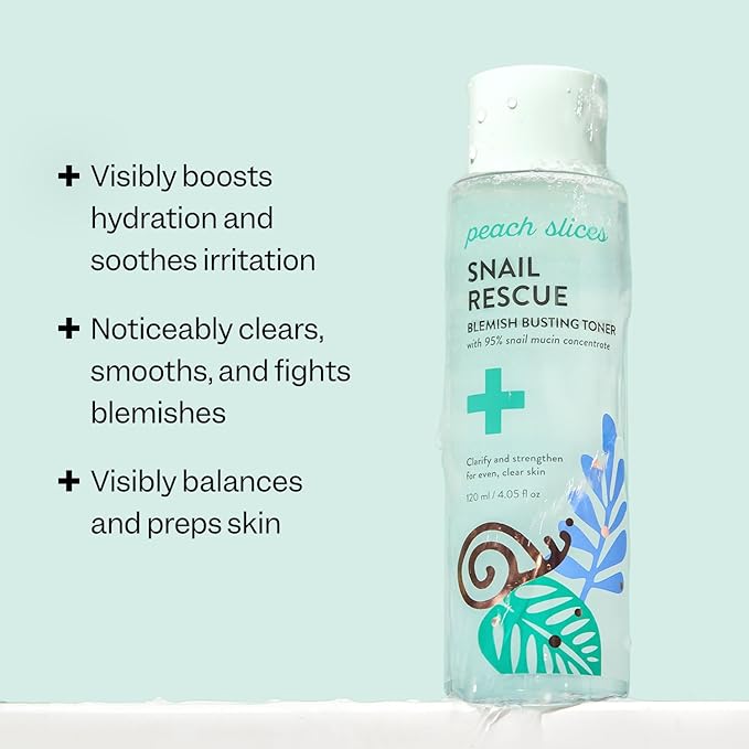 Peach Slices | Snail Rescue Blemish Busting Toner | 95% Snail Mucin | Pore Cleaner | Hydrates & Balances | Korean Skin Care | CICA | Hyaluronic Acid | Non-Comedogenic | Cruelty-Free | 4.05 oz