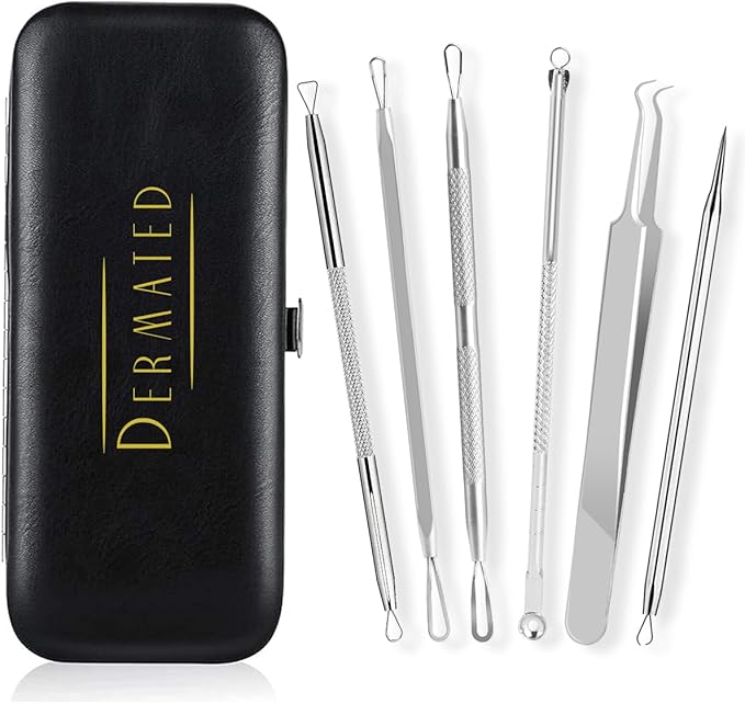 [6 Pcs] Blackhead Remover Tools for Acne - Surgical Stainless Steel Pimple Popper Tool Kit, Comedones & Blemish Extraction Kit