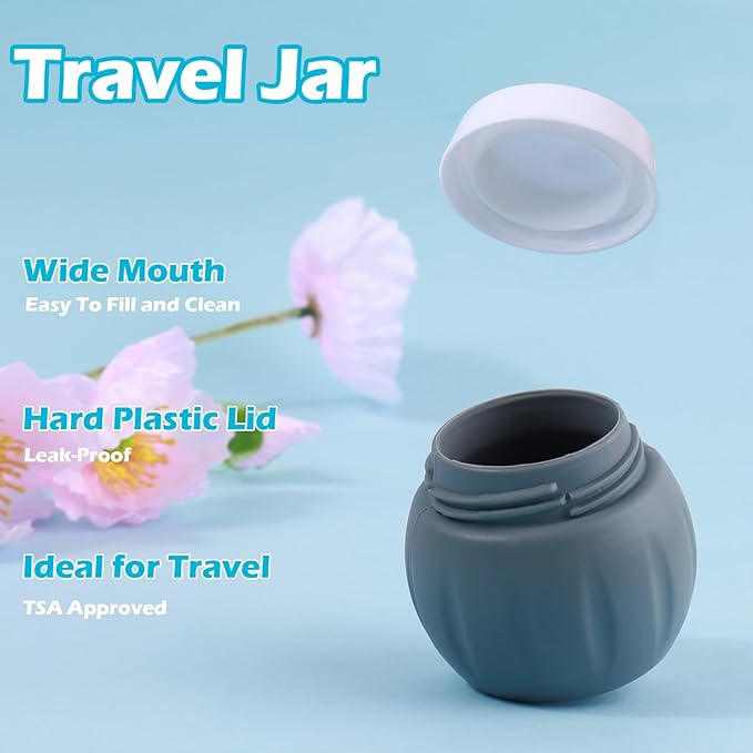 GLAMFIELDS TSA Approved 2pcs 1.7oz+3pcs 1oz Travel Size Silicone Jars BPA Free, Leak-proof Travel Essentials with Lid for Cosmetic, Face, Hand, Body Cream Grey (5Pack)