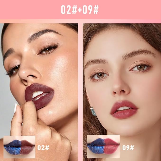 Lip Stain Peel Off Set–Long Lasting Waterproof Lip Tint, Smudge Proof Transfer Resistant Lip Stains Tattoo,High Pigment Matte Lip Color, Kiss Proof Peel Off Lip Stain Masque, Stay Lip Makeup 02+09