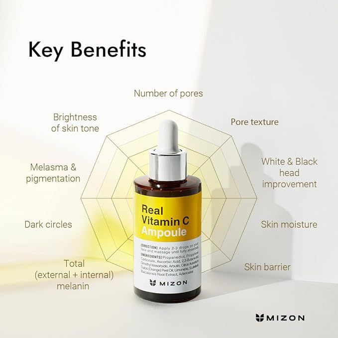 MIZON Real Vitamin C Ampoule, Pure Vitamin C, No Water Added,10 Ingredients, Nutrition, Face Moisturizer (0.51 fl. Oz)