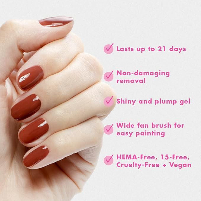 Olive & June Gel Polish | UV LED Nail Lamp Needed | Long Lasting Formula | Up to 21 Days of Wear | Damage-Free Removal | Salon-Quality Manicure, Pedicure at Home | JJ Cinnamon Brown