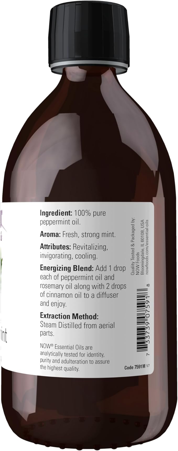 NOW Essential Oils, Peppermint Oil, Invigorating Aromatherapy Scent, Steam Distilled, 100% Pure, Vegan, Child Resistant Cap, 16-Ounce