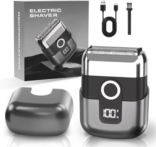 Electric Foil Shavers for Men: Mini Electric Razor, Foil Shaver for Face, IPX7 Waterproof Wet Dry Cordless Razor with 3 Floating Blades, LED Display, USB-C Fast Rechargeable for Travel & Home
