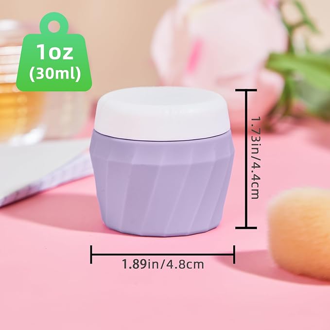 Travel Containers for Toiletries, Premium Silicone Cosmetic Cream Jars, TSA Approved Leak-Proof Refillable Travel Size Toiletries with Clear Bag for Cosmetic Face Body Cream (Purple, 1OZ)