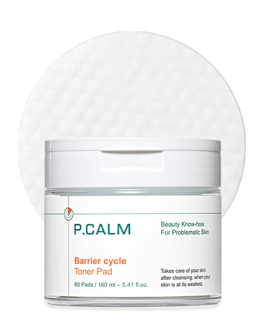 P.CALM Barrier Cycle Toner Pad – 60 Pads with Centella Asiatica & Papaya Extract for Soothing, Moisturizing & Exfoliating, Korean Vegan Facial Toners Pads for Sensitive Skin (160ml / 5.41 fl.oz)