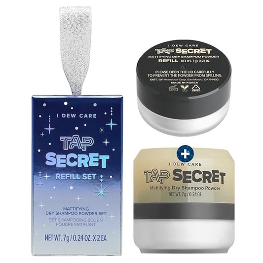 I DEW CARE Biotin Clarifying Dry Shampoo Limited Edition - Tap Secret Refill Set | With Black Ginseng, Non-aerosol, Formulated Without Benzene, Mattifying, Travel Size, Christmas Gifts, 0.24 oz. x 2EA