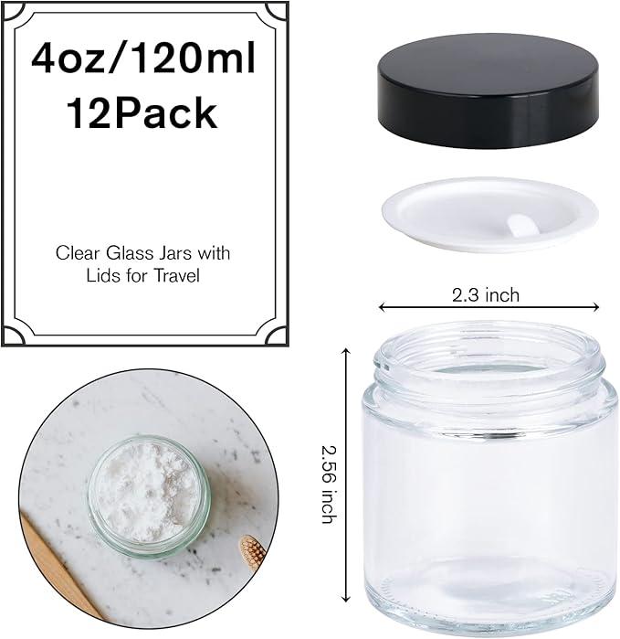 4OZ Glass Jars with Lids, Hoa Kinh Small Glass Jars, 12 Pack Empty Round Canning Storage Jars Containers for Storing Lotions, Powders, and Ointments