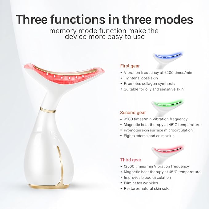 Red Light Facial Massager, Skin Care Tools for Face & Neck Beauty Device, 3 in 1 Face Massager Tool with LED, Thermal, Vibration, Tightenings, Rejuvenation for Women
