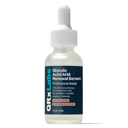 QRxLabs 15% Glycolic Acid Face Serum - 1 Fl Oz - Brightening Serum & Exfoliating Treatment - Skin Care for Dark Spots, Fine Lines & Wrinkles