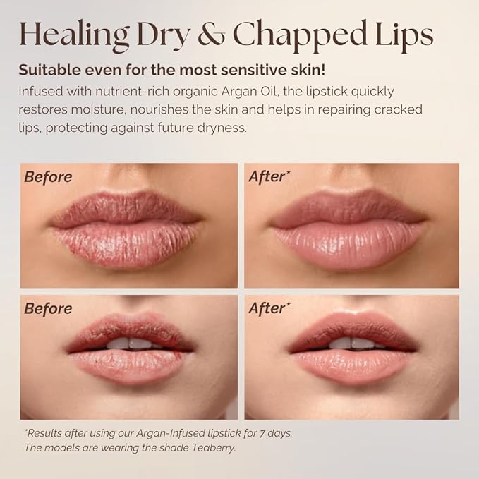 Essence Of Argan Precious Pink Lip Stick for Cracked and Dry Lips -100% Organic Shea Butter, Argan,Jojoba & Grapeseed Oil - Hydrating Long Lasting Lipstick - Deep Moisturizing Pink LipStick for Women