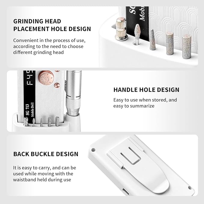 Electric Nail Drill - 45000RPM Portable Nail Drill丨Rechargeable Nail E-File Kit with 11 Bits & Base丨LED Screen丨Ultra-Silent, Rechargeable Nail Drills Machine for Acrylic Nails Gel Polishing(White)