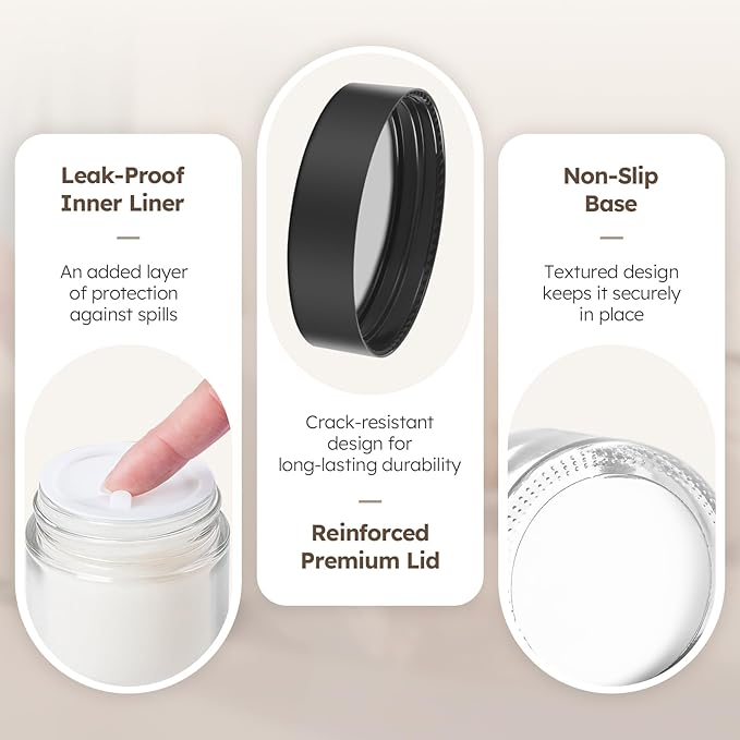 4 oz Glass Jars with Lids, 4 Pack Clear Small Glass Jars with Black Lids Leakproof Round Airtight Empty Cosmetic Travel Containers with Inner Liners For Lotions Powders and Candle Making