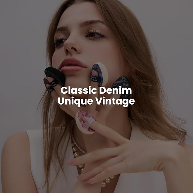 Mini Denim Makeup Sponge Set, Multi-Use Blenders Sponge for Liquid/Cream/Concealer/Blush/Highlighter, Perfect for Detail Work & Travel,Beginer-Friendly & Reusable,5PCS with Storage Csse