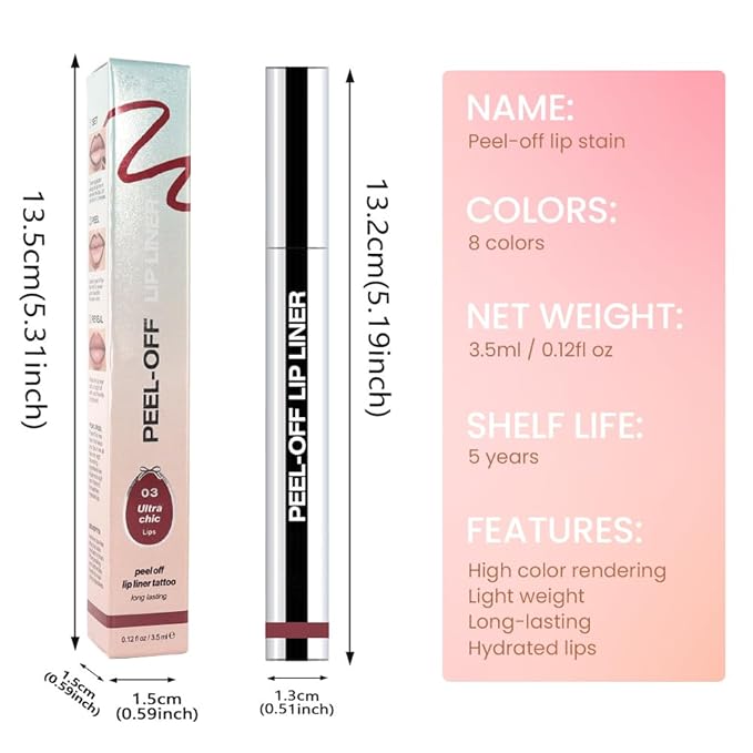 Matte Lip Gloss Stain-Peel Off Lip Liner Tattoo, Brownish Red Peel-Off Lip Tint，Long Lasting Peel Off Lip Stain, Waterproof Transfer-proof Lip Mask Lip Liner Peel Off Lip Gloss,Stayn Lip Makeup.03#