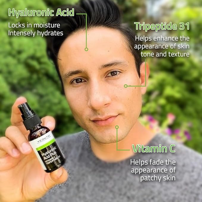 YEOUTH Hyaluronic Acid Serum for Face with Vitamin C, Hydrating Face Serum for Women & Men, Minimize the Look of Wrinkles, Patchy & Dull Skin 2oz
