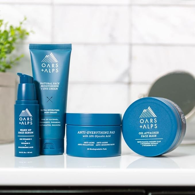 Oars + Alps Anti Everything Pads & Blackhead Remover, Facial Cleanser & Exfoliator with 10% Glycolic & Salicylic Acids for All Skin Types, Exfoliant Hydrates Skin & Reduces Blackheds, Wrinkles,28 ct