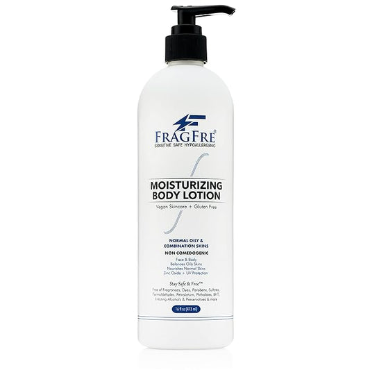 Moisturizer for Sensitive Skin 16oz: Non Comedogenic Zinc Oxide Lotion - Parabens Free Hypoallergenic Fragrance Free - Sun Protection for Oily and Combination Skins - Argan Oil Vegan No Gluten