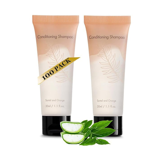 100 Pack Bulk Shampoo and Conditioner 2 in 1 Travel Size Toiletries 1 Oz Each Individually Wrapped Hotel Supplies and Toiletries for Guest