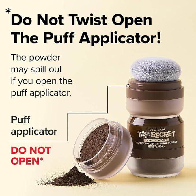 I DEW CARE Tap Secret Dry Shampoo Powder with Biotin - Tap Secret Medium Brown | Strengthening & Volumizing, Powder Type, Refillable, Travel size, Non-aerosol, Brunette, Korean Ginseng, 0.24 Oz