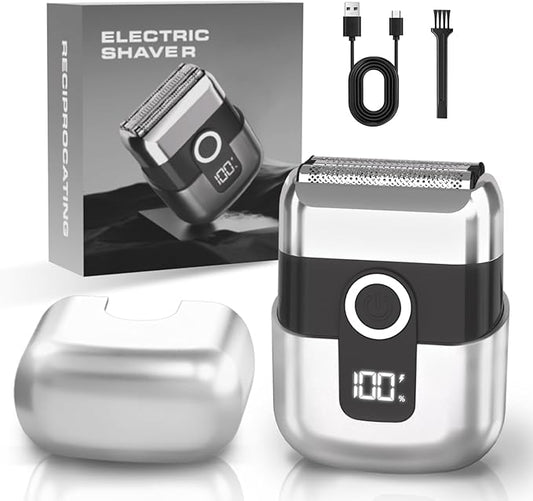 Electric Foil Shavers for Men: Mini Electric Razor, Foil Shaver for Face, IPX7 Waterproof Wet Dry Cordless Razor with 3 Floating Blades, LED Display, USB-C Fast Rechargeable for Travel & Home