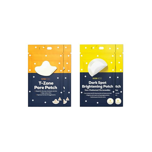 Hanhoo Dark Spot Brightening Patch and T-Zone Pore Patch Bundle, 28 Total Patches, with Niacinamide and Hyaluronic Acid, Hydrocolloid Patches for Clogged Pores, Microneedle Patches for Dark Spots