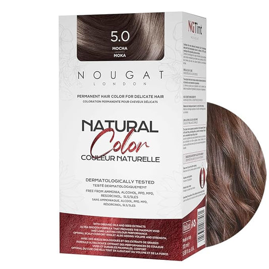 NOUGAT Mocha Natural Permanent Hair Color Kit,Dermatologically Tested, Ammonia & Alcohol Free, 100% Grey Coverage, Hair Mask & Essence included, Long Lasting