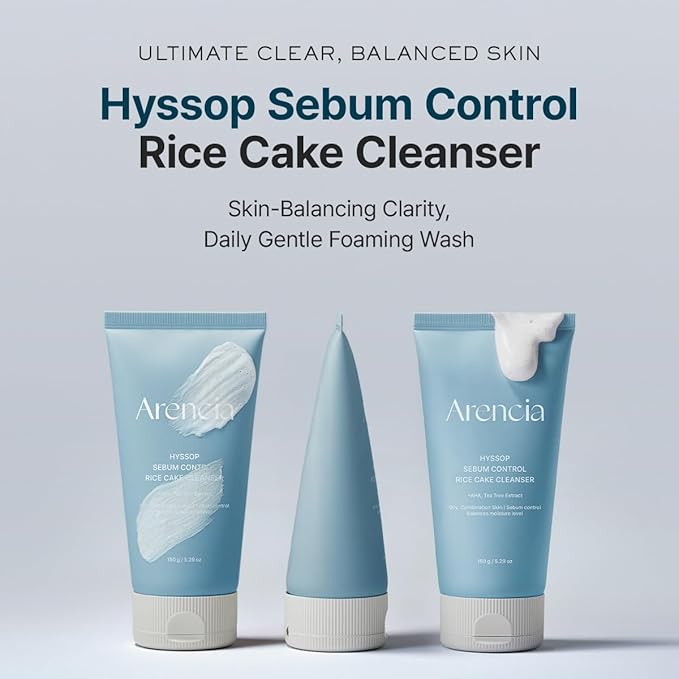 Hyssop Sebum Control Rice Cake Cleanser, 5.29 oz, AHA Tea Tree Face Wash for Oily Combination Skin