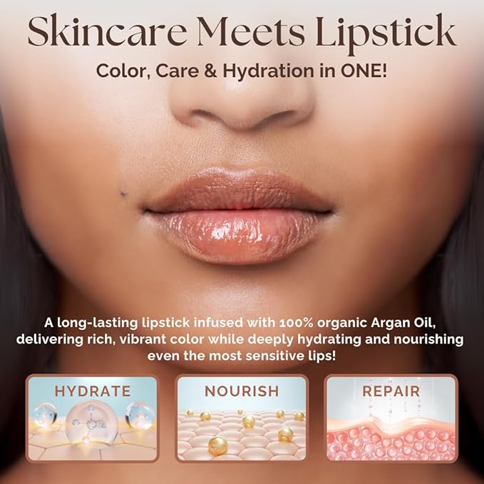 Essence Of Argan Precious Pink Lip Stick for Cracked and Dry Lips -100% Organic Shea Butter, Argan,Jojoba & Grapeseed Oil - Hydrating Long Lasting Lipstick - Deep Moisturizing Pink LipStick for Women
