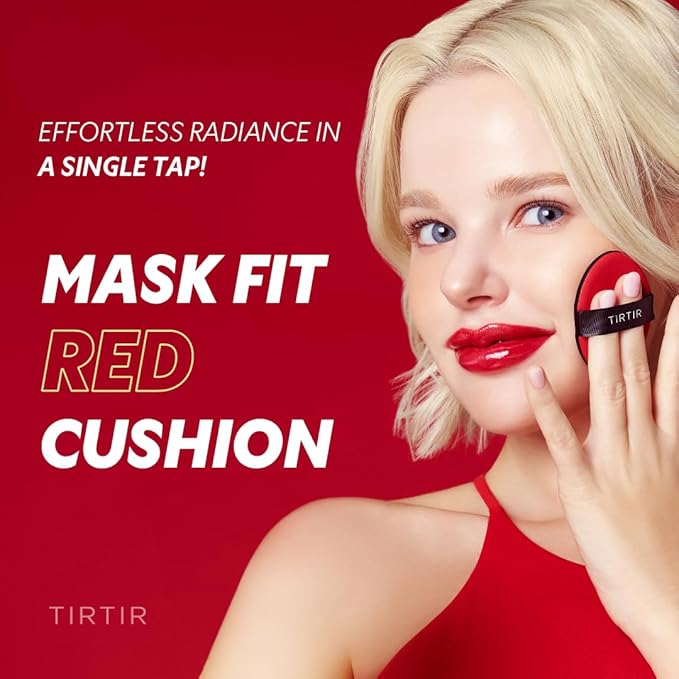 [*Mini Size*] TIRTIR Mask Fit Red Cushion Foundation | Full coverage, Weightless, Skin fit, Satin Glow Finish, Korean Makeup BB Foundation, beauty, Tattoo cover up, Buildable (#34C Amber, 0.15 Fl Oz)