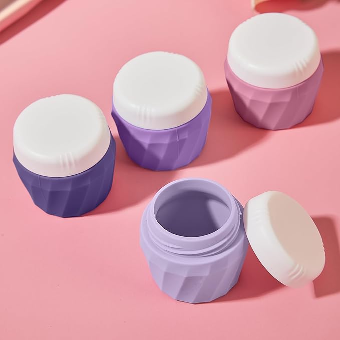 Travel Containers for Toiletries, Premium Silicone Cosmetic Cream Jars, TSA Approved Leak-Proof Refillable Travel Size Toiletries with Clear Bag for Cosmetic Face Body Cream (Purple, 1OZ)