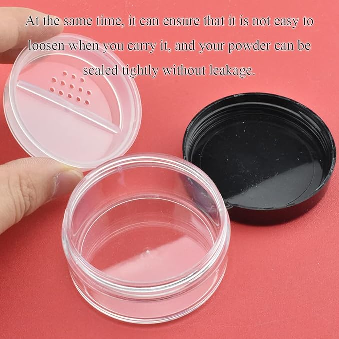 HAHIYO 3Pcs 20ml/0.68oz Plastic Empty Travel Compact Case Makeup Cosmetic Jar Refillable Powder Box No Leak Holder with Rotatable Sifter and Black Screw Lid