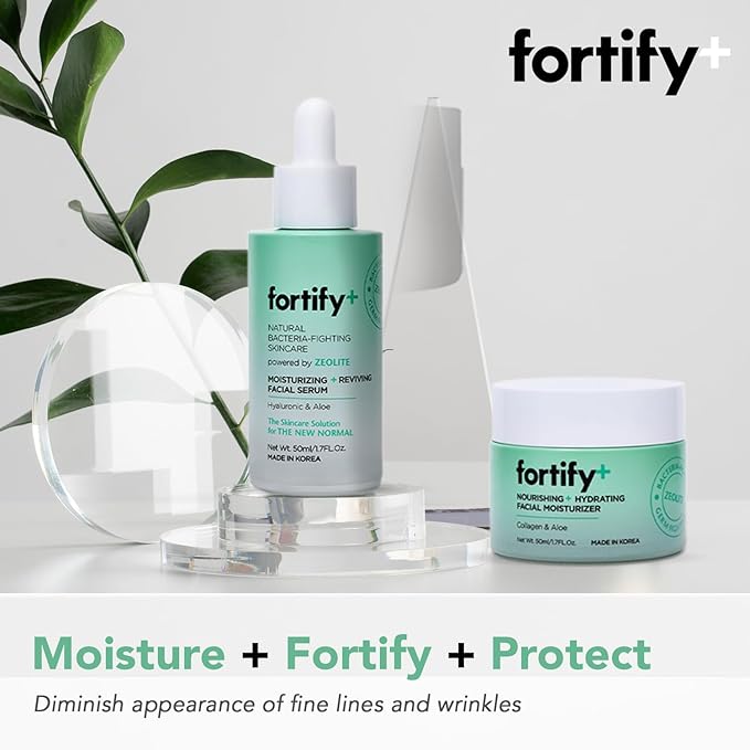 Fortify Anti-Aging Duo Set - Facial Moisturizer & Serum - W/ Collagen, Hyaluronic Acid, Zeolite | Moisturizes, Protects & Rejuvenated | Made in Korea