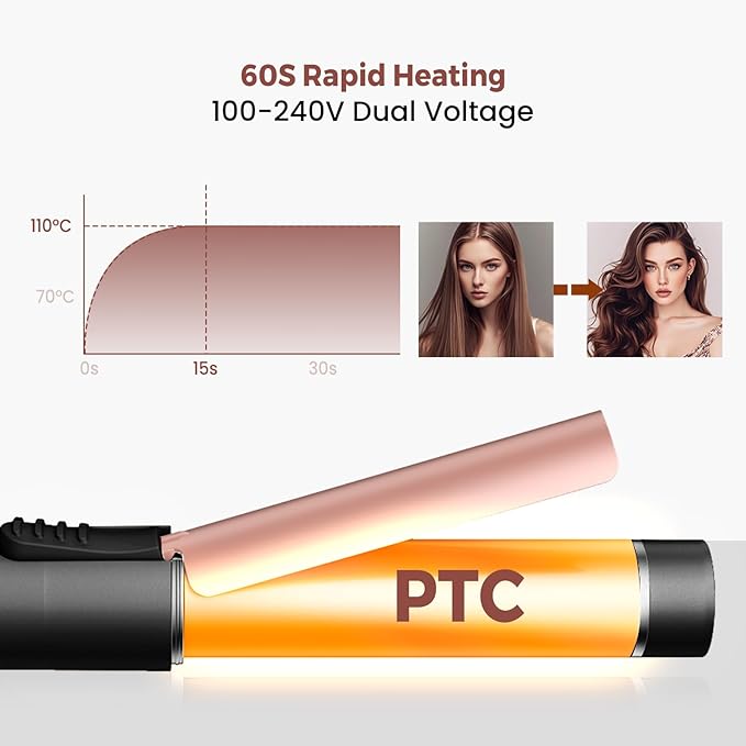 MIni Curling Iron 1 inch，Double Voltage Travel Curling Iron Mini, Hot Tools Curling Irons for Short Hair, Small Curling Wand for Women，60 Min Auto-Off,Curling Wand for Versatile Style