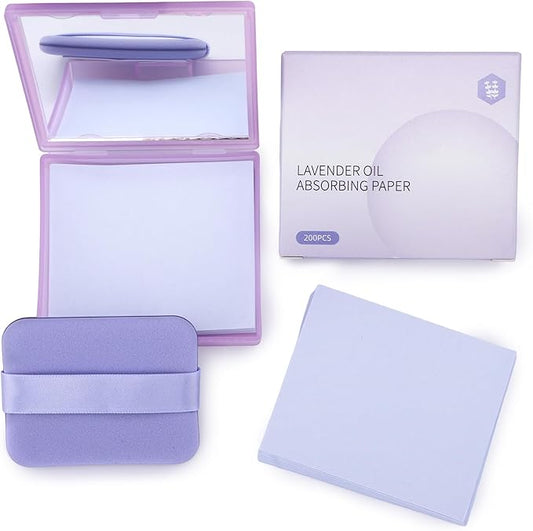 Erinde Oil Blotting Sheets for Face with Mirror and Puff, 300 Sheets Oil Blotting Paper for Oily Skin, Face Oil Absorbing Sheets, Natural Oil Control Film, Absorb Excess Oil, Makeup Friendly