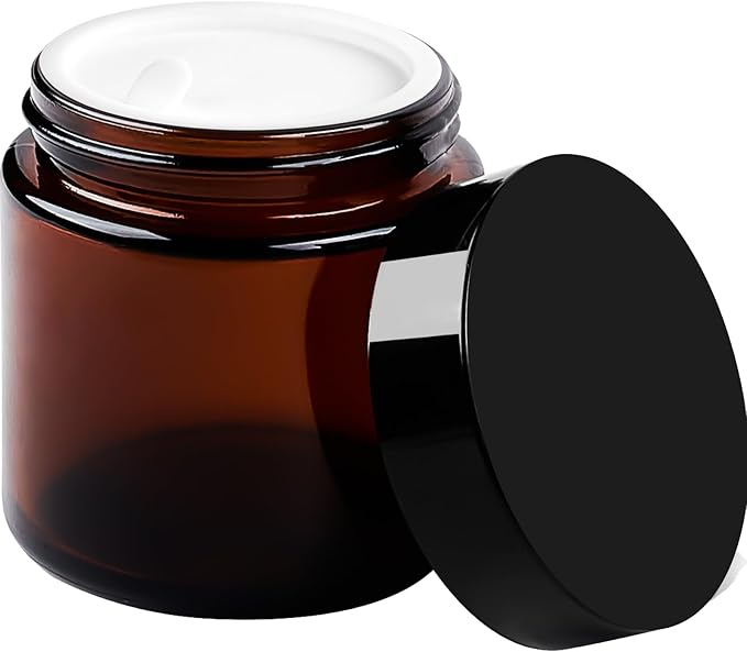 TUZAZO 4oz Amber Glass Jars with Lids, 2 Pack Round Small Glass Jars with Inner Liners & Stickers Reusable Empty Cosmetic Containers for Lotions, Body Butters, Creams, Powders, Candles