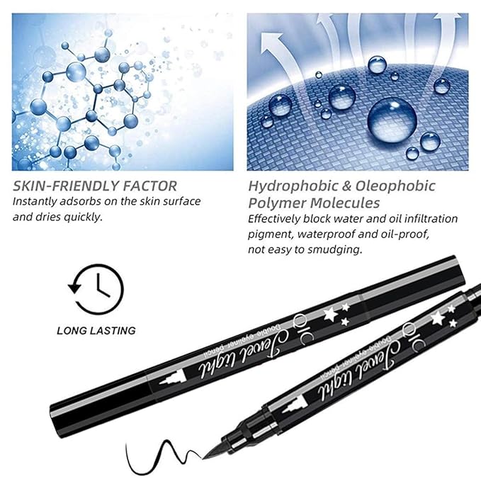 Go Ho Black Liquid Eyeliner Stamp,Star Stamp Eyeliner Makeup,Double-Side Waterproof Eyeliner Pen,Long-lasting Smudge-proof Tattoo Tools,Black Eye Liner Makeup,1 PC