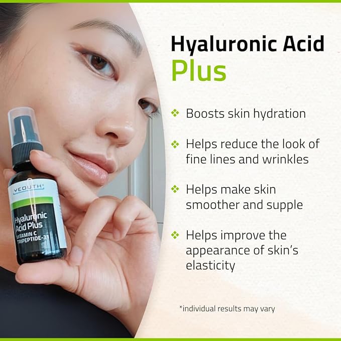 YEOUTH Hyaluronic Acid Serum for Face with Vitamin C, Hydrating Face Serum for Women & Men, Minimize the Look of Wrinkles, Patchy & Dull Skin 2oz
