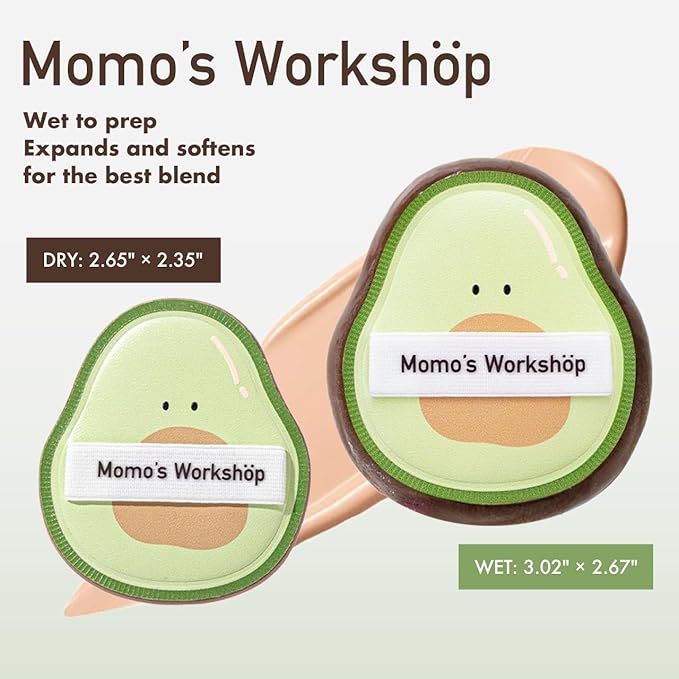 Avocado Makeup Sponge-Hydropolyurethane Foundation Sponge for Buildable Coverage, Dry&Wet Use with PU Leather Handle, Beauty Tool,2pcs Makeup Puffs With Storage Case