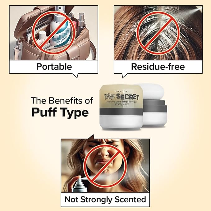 I DEW CARE Tap Secret Dry Shampoo Powder with Biotin - Tap Secret Original | Strengthening & Volumizing, Refillable, Travel size, Non-aerosol, Brunette, Korean Ginseng, Dry Shampoo for Women, 0.24 Oz