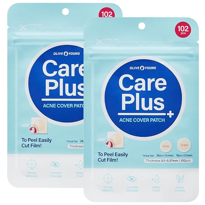 OLIVE YOUNG Care Plus Spot Patch | Hydrocolloid Acne Korean Spot Patch to Cover Zits, Pimples and Blemishes, for Troubled Skin and Face (Hydrocolloid, 204 Count (Pack of 2))
