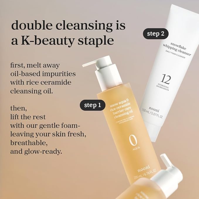 NOONI Facial Cleanser – Snow Aqua 0 Rice Ceramide Barrier Care Cleansing Oil | Makeup Remover, Face Wash, Face Oil Cleanser, Pore Care, Korean Skin Care, Vegan, 6.76 fl oz (200ml)