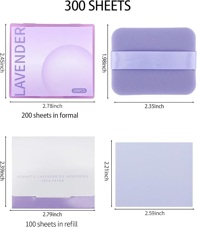 Erinde Oil Blotting Sheets for Face with Mirror and Puff, 300 Sheets Oil Blotting Paper for Oily Skin, Face Oil Absorbing Sheets, Natural Oil Control Film, Absorb Excess Oil, Makeup Friendly