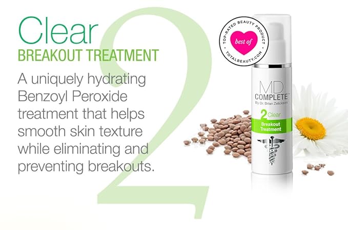 MD Complete 3-Step Professional Acne Clearing System: Salicylic Acid Cleanser, Benzoyl Peroxide Spot Treatment and Retinol Vitamin-C Complexion Correcting Serum